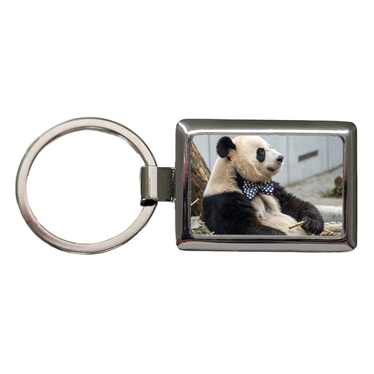 Panda Wearing Bow Tie Rectangle Metal Keychain