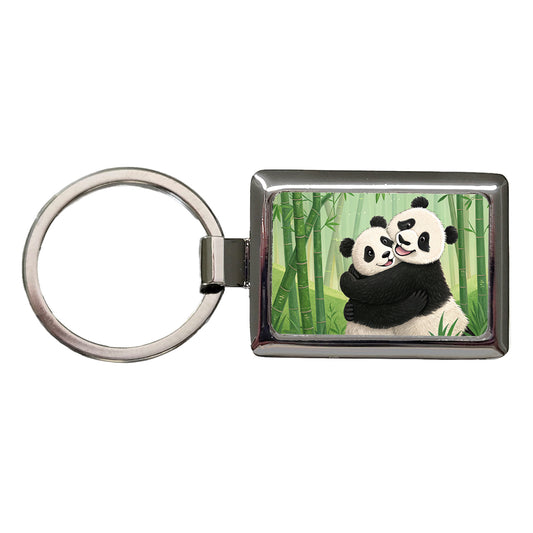 Pandas Hug Love Anniversary Rectangle Metal Keychain