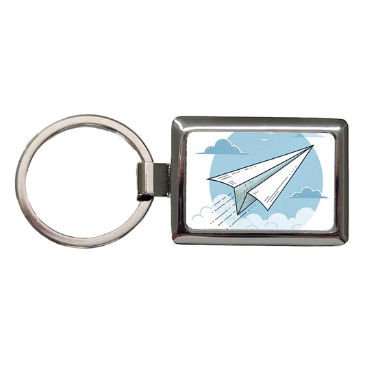 Paper Airplane Illustration Flying Sky Rectangle Metal Keychain