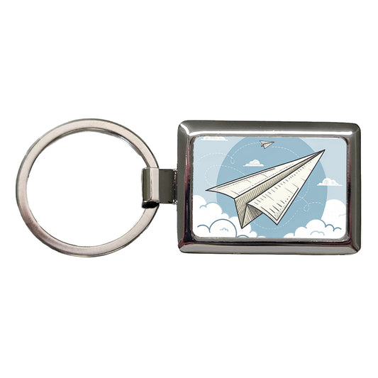 Paper Airplanes Flying Illustration Rectangle Metal Keychain