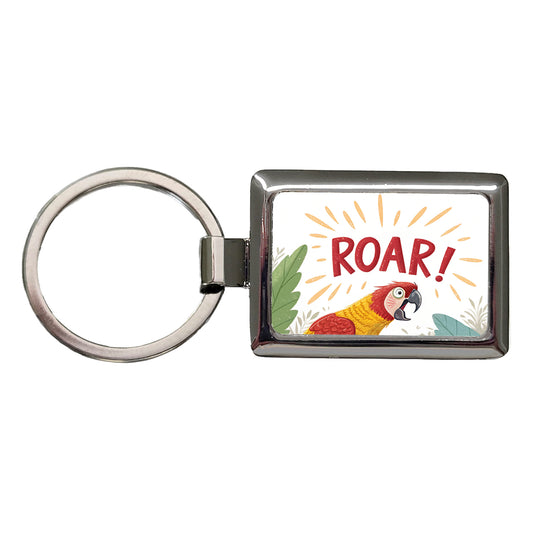 Parrot With Roar Bold Text Funny Rectangle Metal Keychain