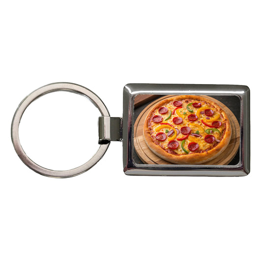 Pepperoni Pepper Pizza Rectangle Metal Keychain