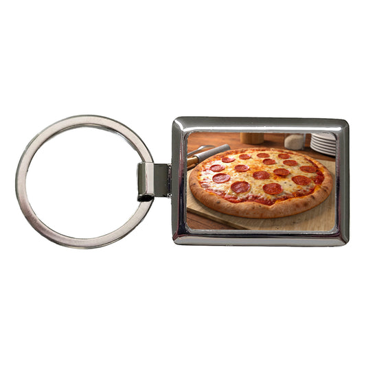 Pepperoni Pizza Yummy Dinner Rectangle Metal Keychain