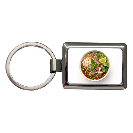 Pho Vietnamese Soup Bowl Rectangle Metal Keychain
