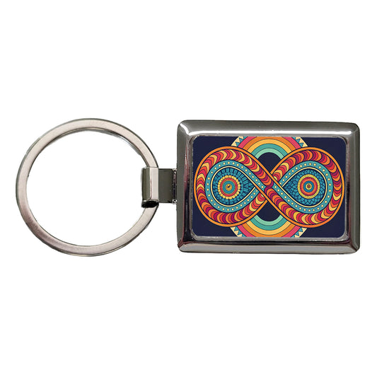Psychedelic Patterns Groovy Infinite Loops Rectangle Metal Keychain