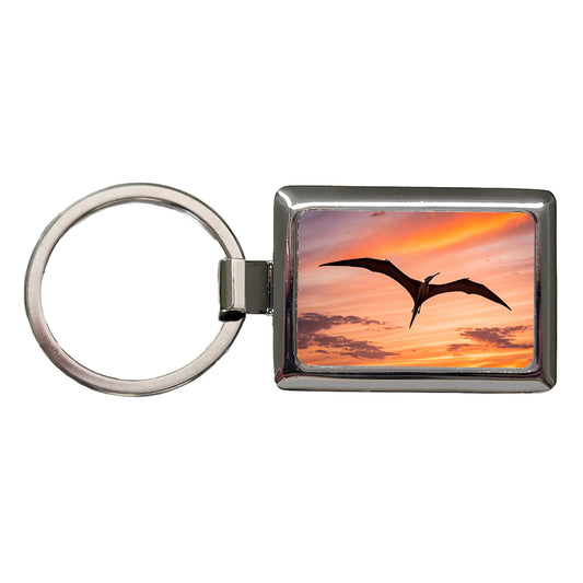 Pterodactylus Sunset Dinosaur Rectangle Metal Keychain