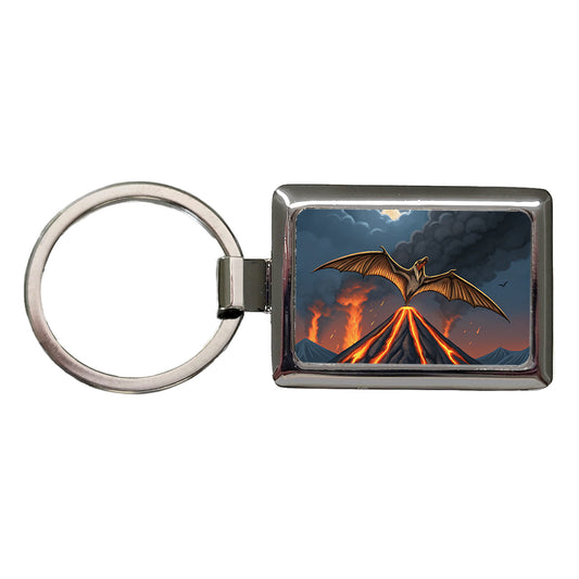 Pterodactylus Volcano Flying Dinosaur Rectangle Metal Keychain