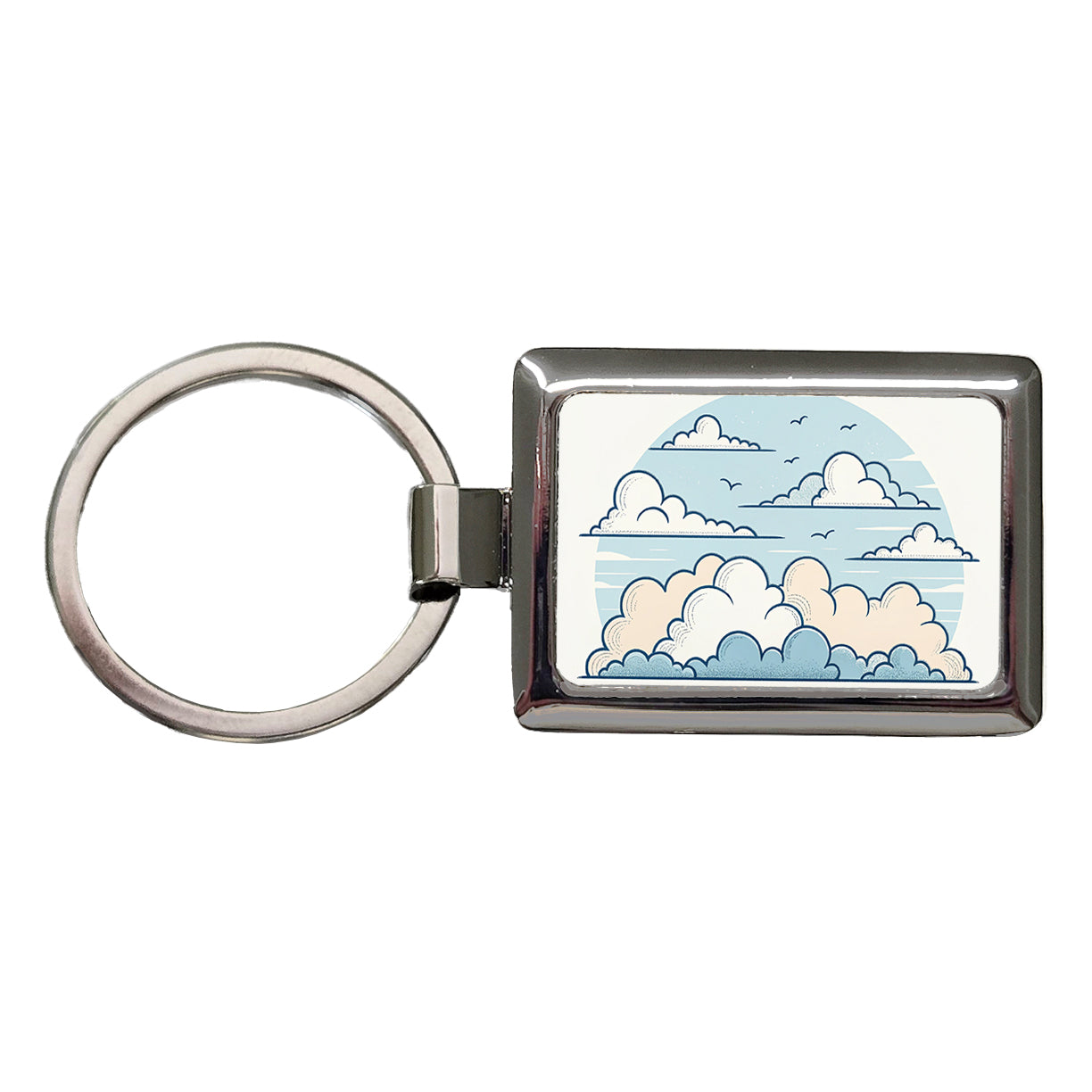 Puffy Clouds Minimalist Cute Sky Rectangle Metal Keychain
