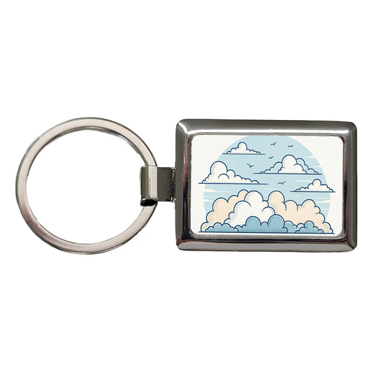 Puffy Clouds Minimalist Cute Sky Rectangle Metal Keychain