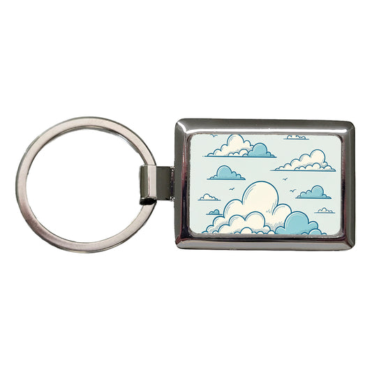 Puffy Clouds Minimalist Style Rectangle Metal Keychain