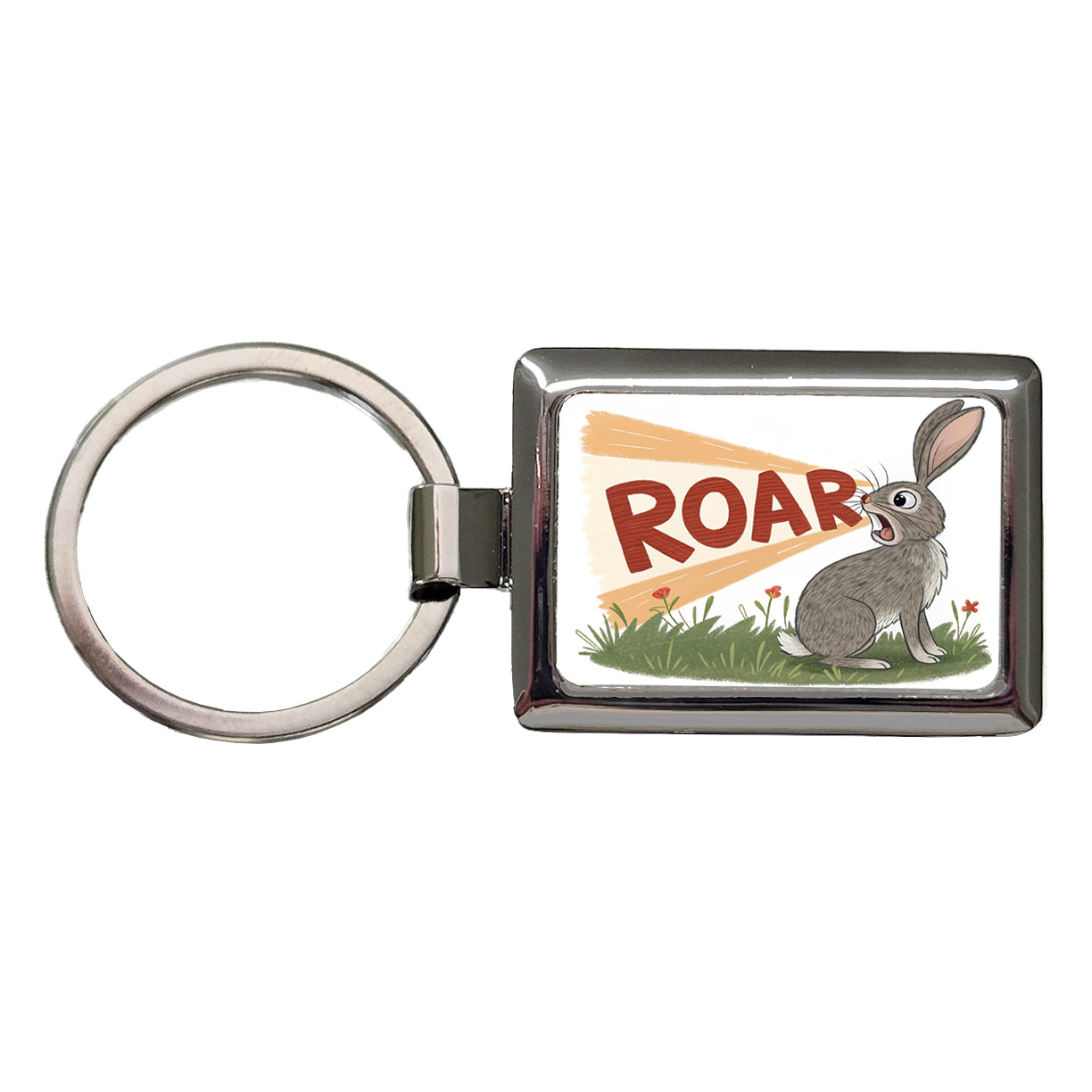 Rabbit Roar Bold Text Funny Rectangle Metal Keychain