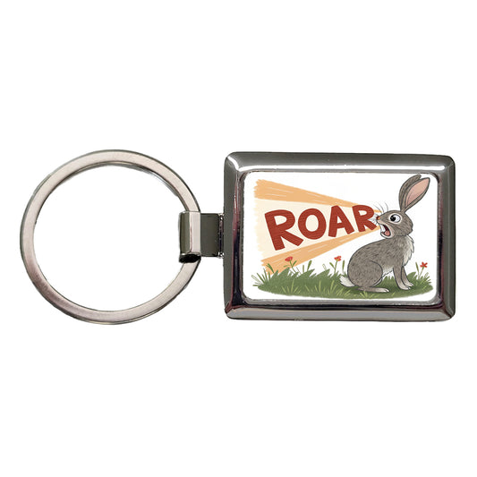 Rabbit Roar Bold Text Funny Rectangle Metal Keychain