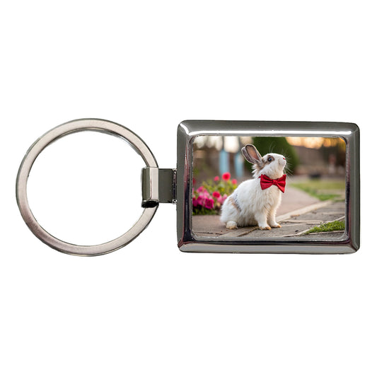 Rabbit Wearing Bow Tie Funny Easter Rectangle Metal Keychain
