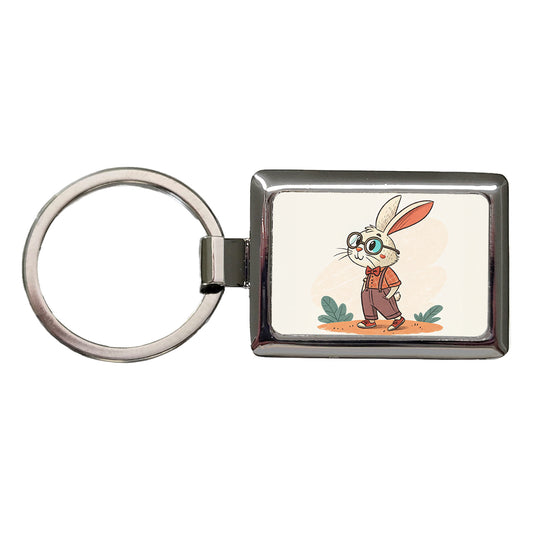 Rabbit Wearing Glasses Nerdy Cute Easter Rectangle Metal Keychain