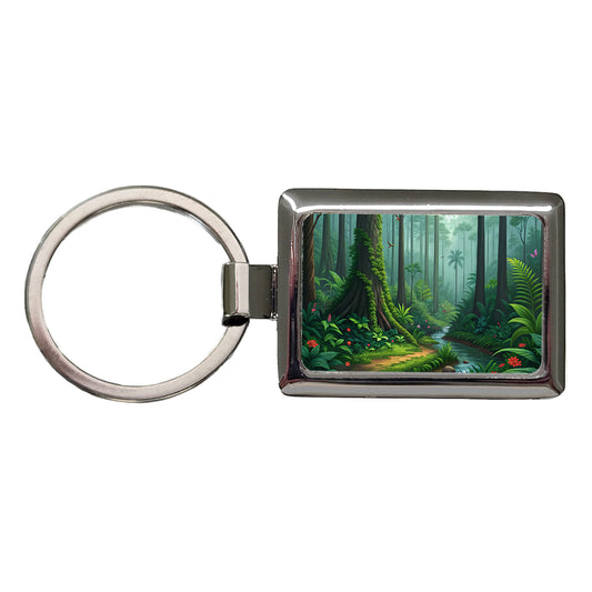 Rain Forest Beautiful Stream Rectangle Metal Keychain