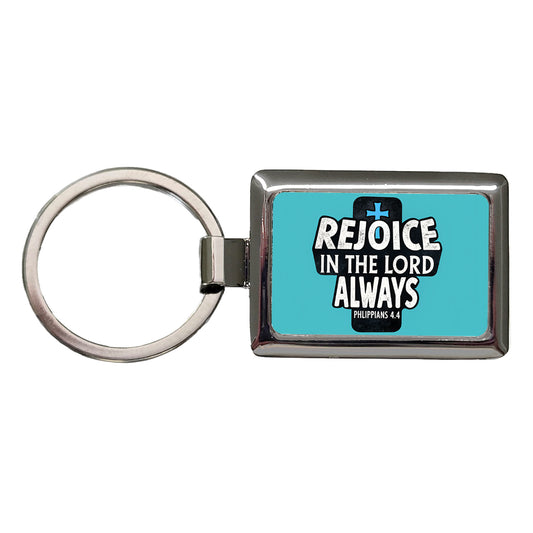Rejoice In The Lord Always Philippians Bible Verse Rectangle Metal Keychain