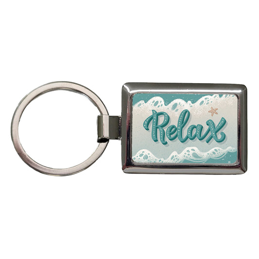 Relax Sea Foam Ocean Rectangle Metal Keychain