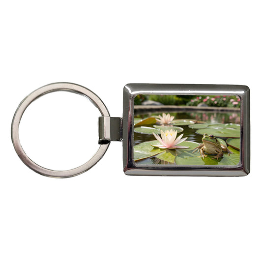 Relaxed Frog On A Lily Pad Rectangle Metal Keychain