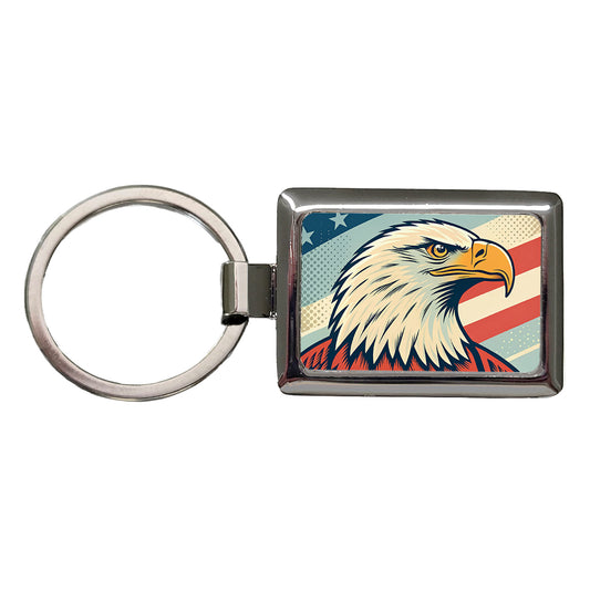 Retro Bald Eagle Patriotic USA United States Of America Rectangle Metal Keychain
