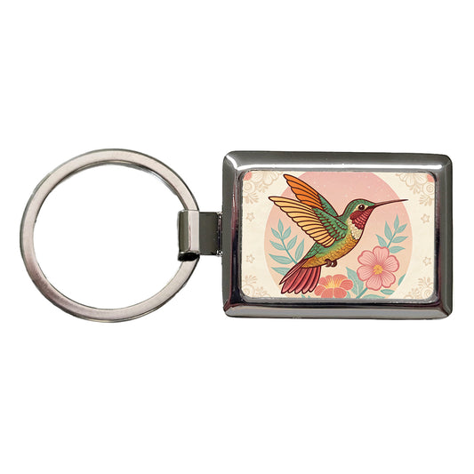 Retro Hummingbird Beautiful Rectangle Metal Keychain