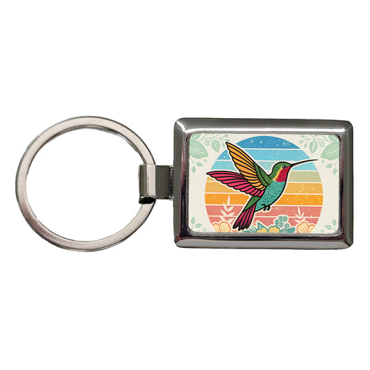 Retro Hummingbird Colorful Rectangle Metal Keychain