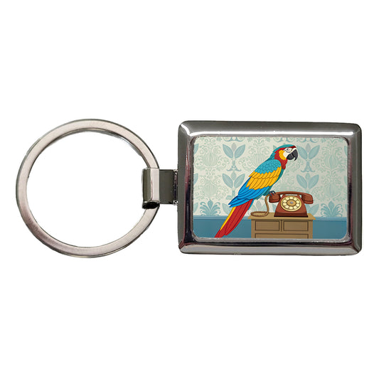 Retro Macaw Colorful Bird Rectangle Metal Keychain