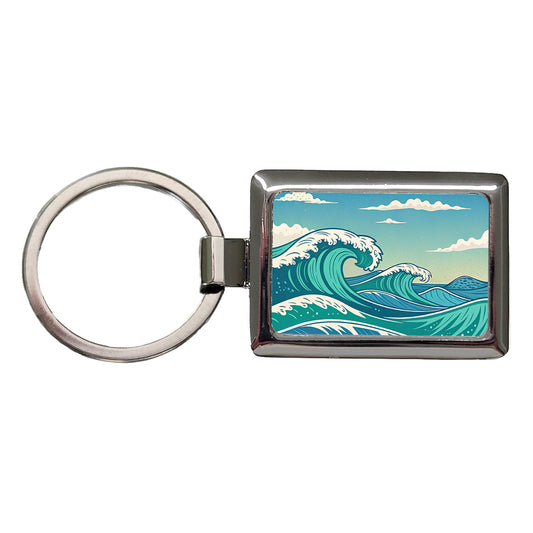 Retro Ocean Waves High Surf Rectangle Metal Keychain