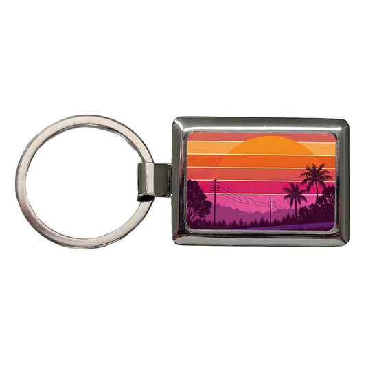 Retro Sunset Stripes Rectangle Metal Keychain