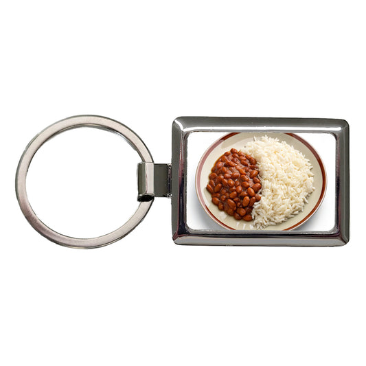 Rice And Beans Cheap Dinner Rectangle Metal Keychain