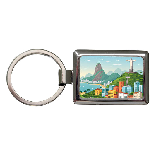 Rio De Janeiro Brazil Travel Drawing Rectangle Metal Keychain