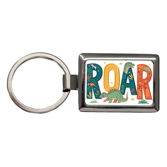 Roar Bold Colorful Dinosaurs Cute Rectangle Metal Keychain