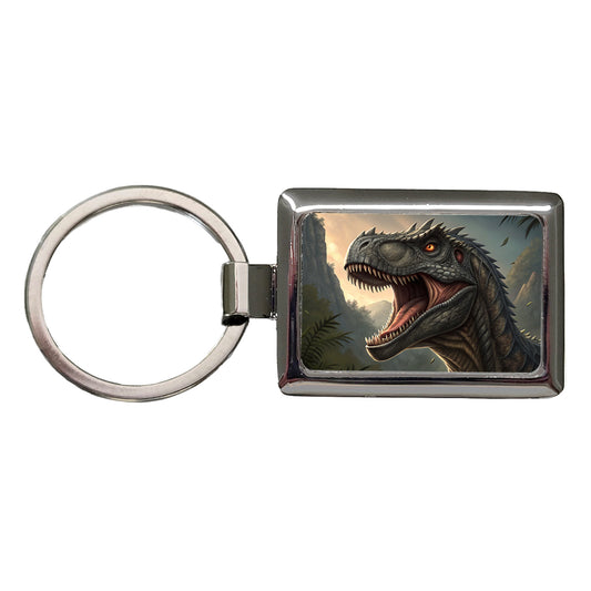Roaring Allosaurus Dinosaur Rectangle Metal Keychain