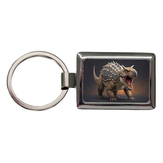 Roaring Ankylosaurus Dinosaur Rectangle Metal Keychain