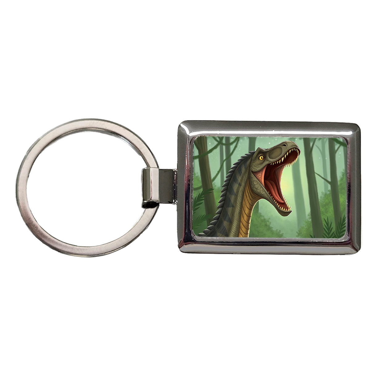 Roaring Apatosaurus Dinosaur Forest Rectangle Metal Keychain