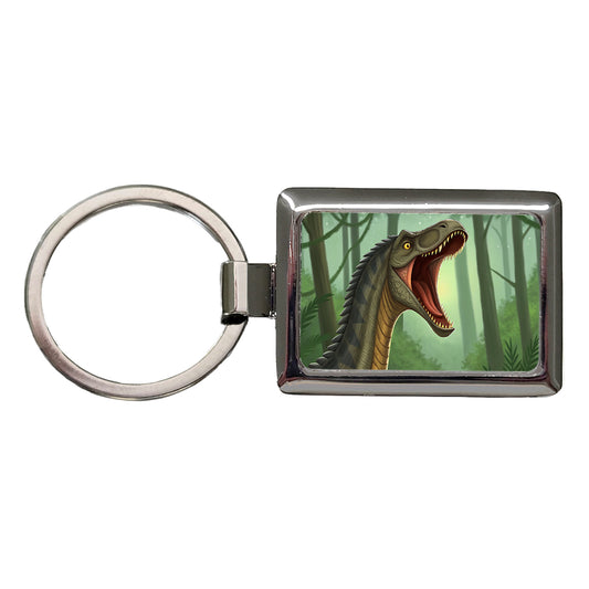 Roaring Apatosaurus Dinosaur Forest Rectangle Metal Keychain
