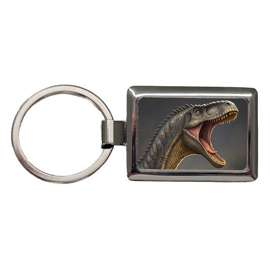 Roaring Apatosaurus Dinosaur Rectangle Metal Keychain