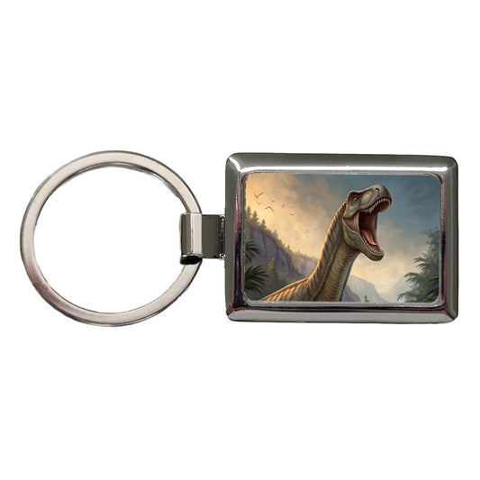 Roaring Argentinosaurus Dinosaur Rectangle Metal Keychain