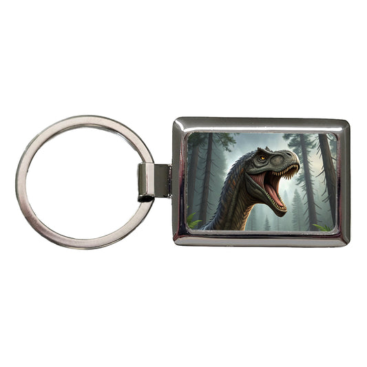 Roaring Brachiosaurus Dinosaur Rectangle Metal Keychain