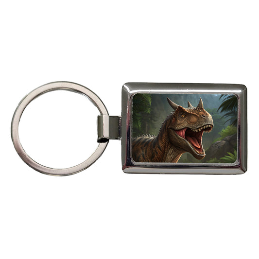 Roaring Carnotaurus Dinosaur Scary Rectangle Metal Keychain