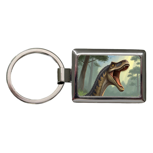 Roaring Diplodocus Dinosaur Forest Rectangle Metal Keychain