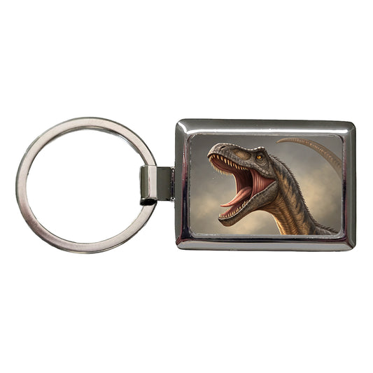 Roaring Diplodocus Dinosaur Rectangle Metal Keychain