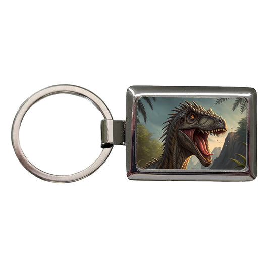 Roaring Eoraptor Dinosaur Scary Rectangle Metal Keychain