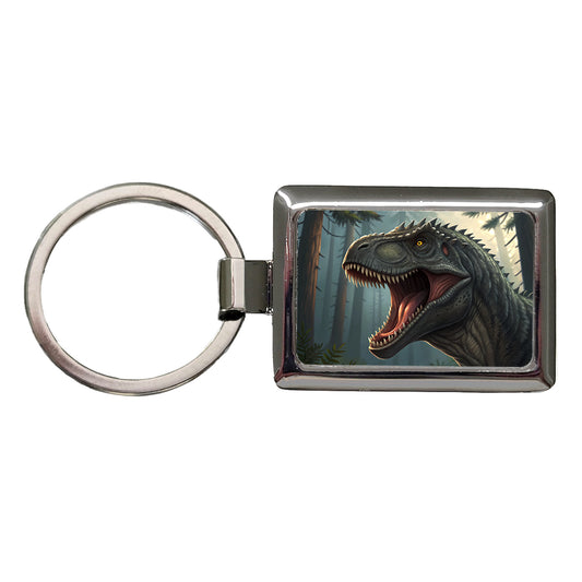 Roaring Giganotosaurus Dinosaur Rectangle Metal Keychain