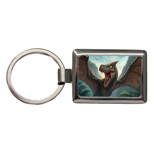 Roaring Pterodactylus Dinosaur Rectangle Metal Keychain
