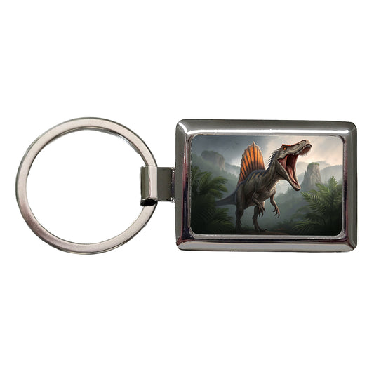 Roaring Spinosaurus Dinosaur Scary Rectangle Metal Keychain