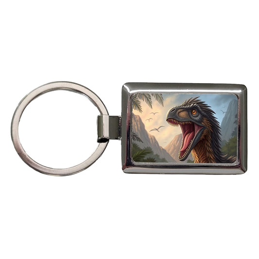 Roaring Therizinosaurus Dinosaur Jungle Rectangle Metal Keychain