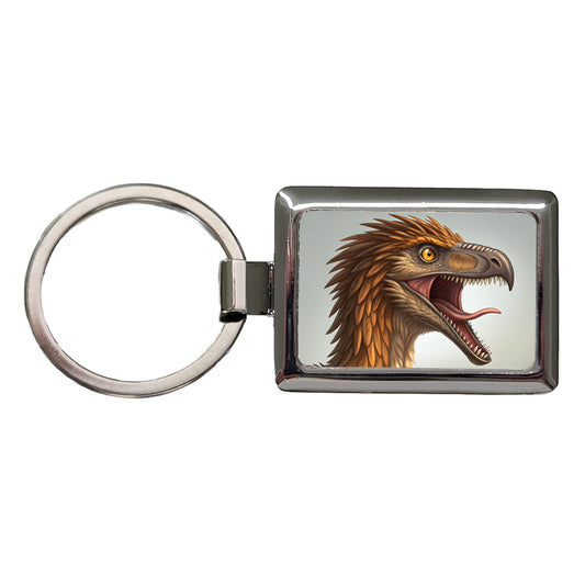 Roaring Troodon Dinosaur Rectangle Metal Keychain