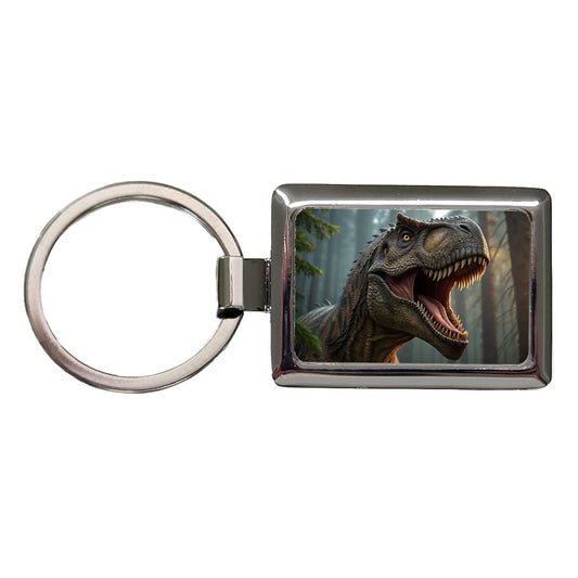 Roaring Tyrannosaurus Rex Dinosaur Scary Rectangle Metal Keychain