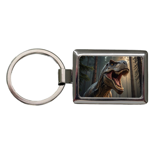 Roaring Tyrannosaurus Rex Dinosaur Rectangle Metal Keychain