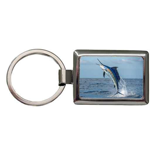 Sailfish Jumping Fishing Rectangle Metal Keychain
